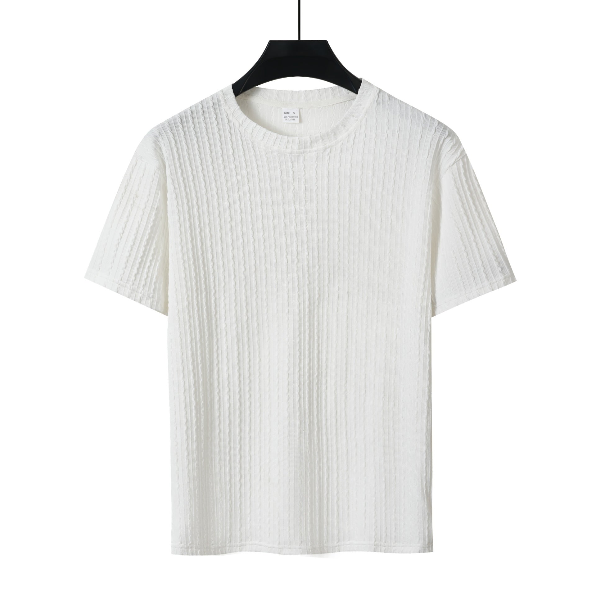 Set din două piese bărbătesc, sport, uni, cu tricou cu decolteu rotund și model vertical