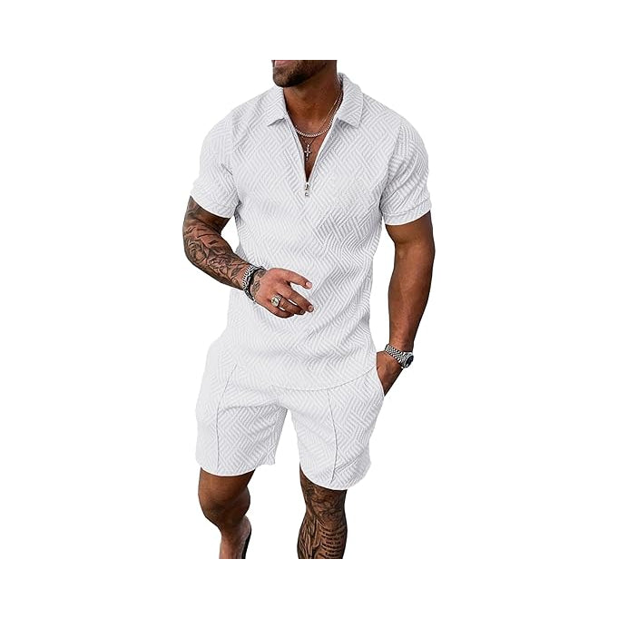 Costum bărbătesc cu cămașă cu mânecă scurtă și fermoar