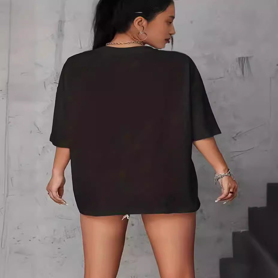 Tricou de damă casual de casă, navetist, versatil, cu mânecă scurtă și decolteu rotund