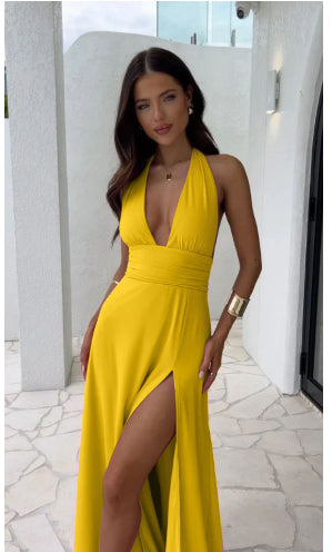 Rochie sexy cu bretele, de vară, decolteu în V, șliț, fără spate, cu bretele subțiri, la modă, elegantă, pentru femei