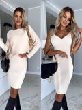 Costum din 2 piese pentru femei, cu dungi solide, top cu mânecă lungă și fustă strâmtă cu bretele, modă toamnă-iarnă, îmbrăcăminte slim