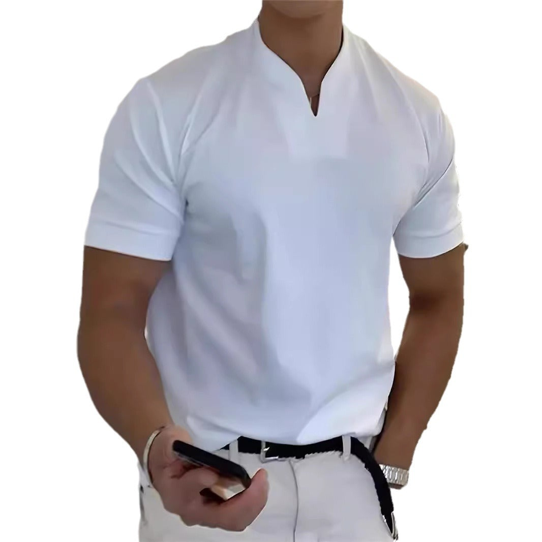 Tricou atletic bărbătesc din bumbac elastic, cu mânecă scurtă, pentru vară