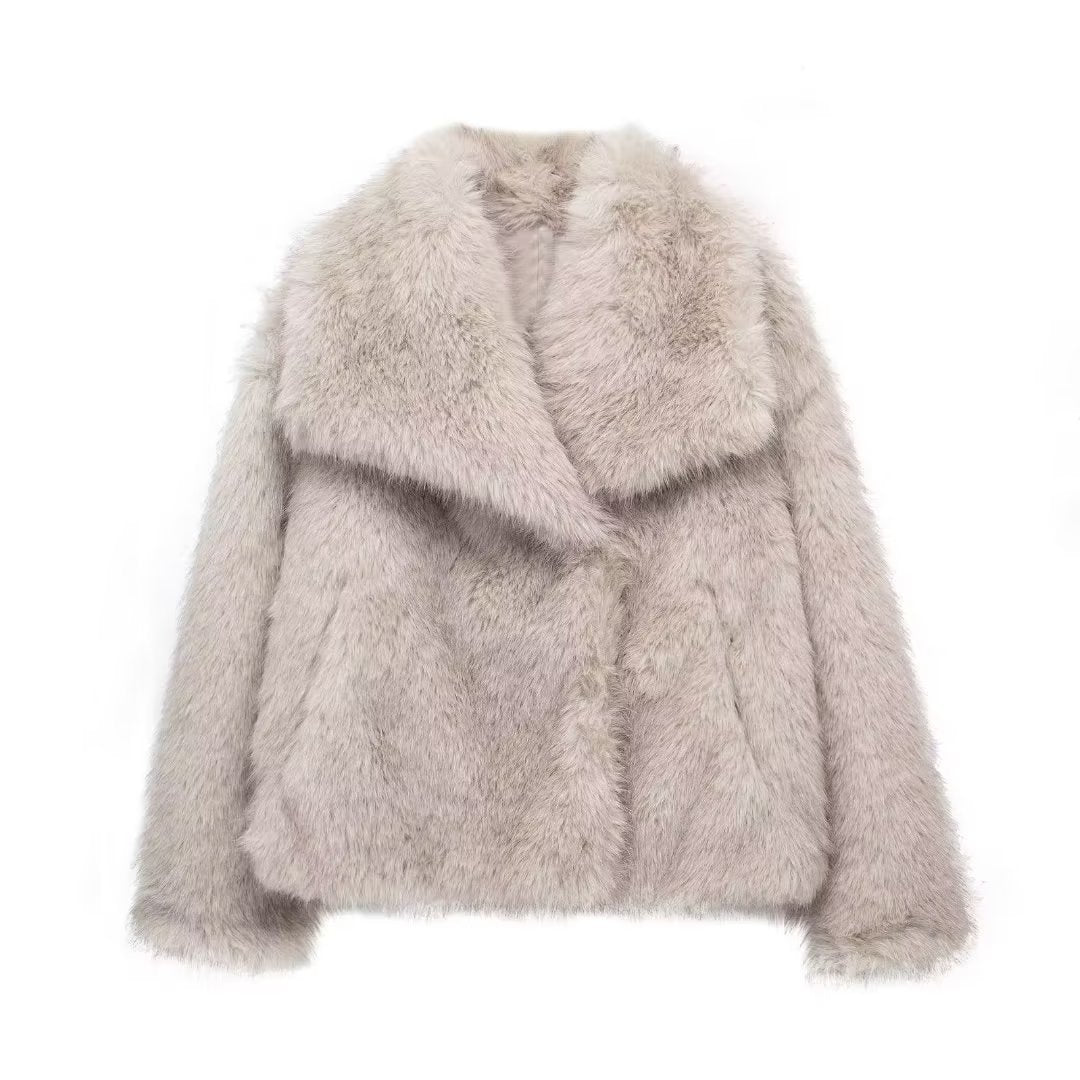 Jachetă de iarnă tip palton, pufoasă, groasă și călduroasă, cu rever, model fashion, mânecă lungă, casual, îmbrăcăminte de damă