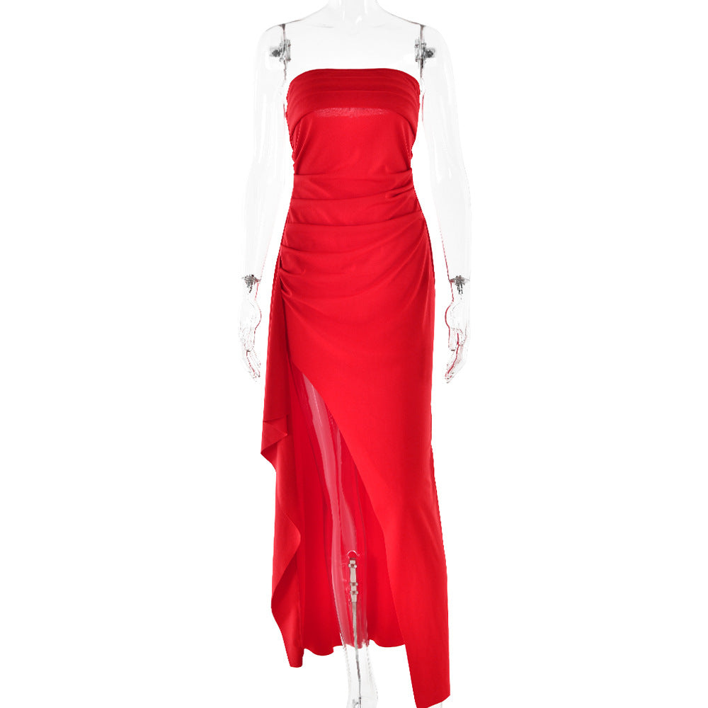 Rochie lungă fără bretele cu șliț, de vară, la modă, plisată, pentru domnișoare de onoare, pentru femei, la petreceri și nunți