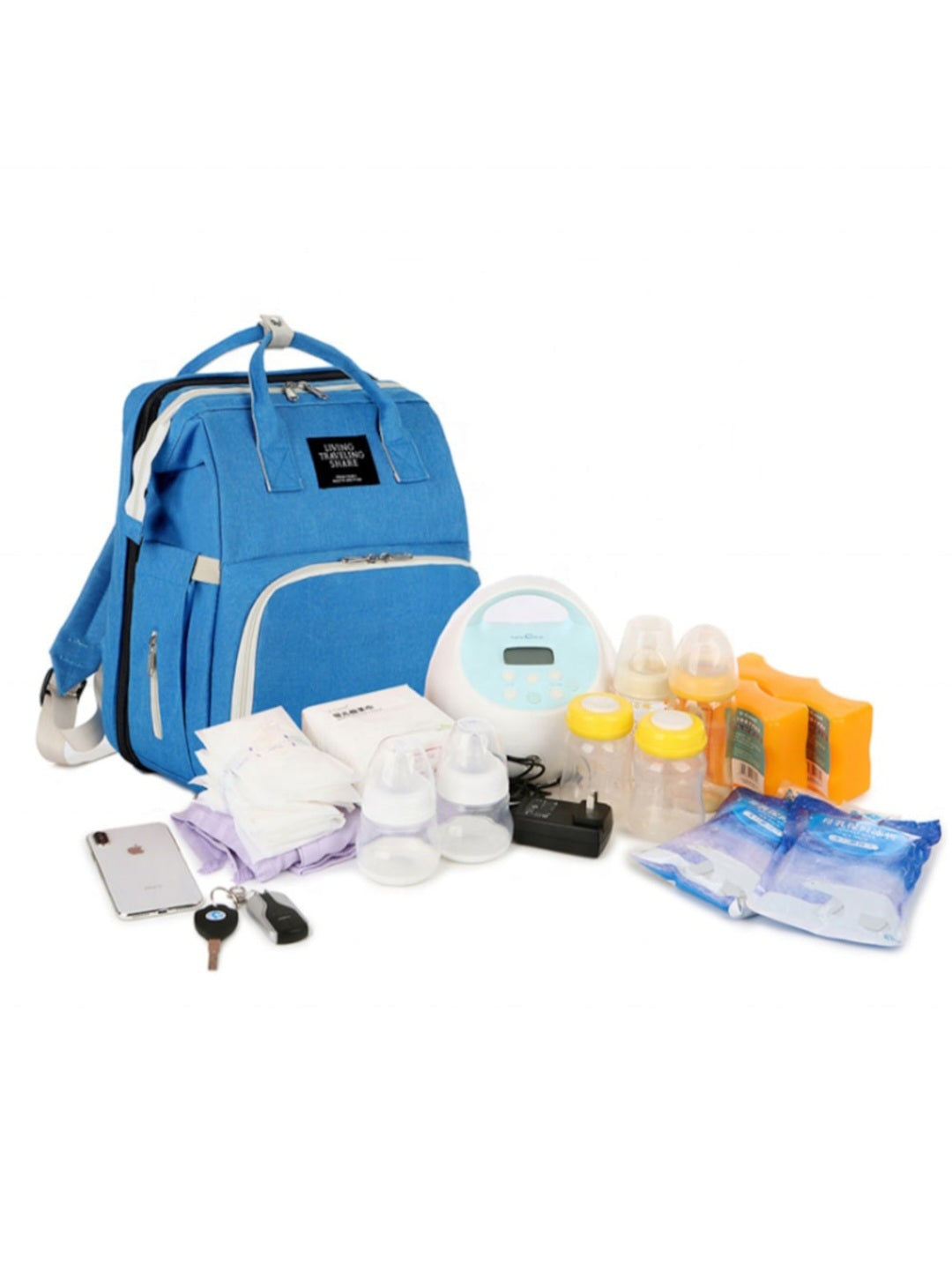 3-in-1 multifunctional bag for mothers, can be used as a bag, backpack or cot, blue