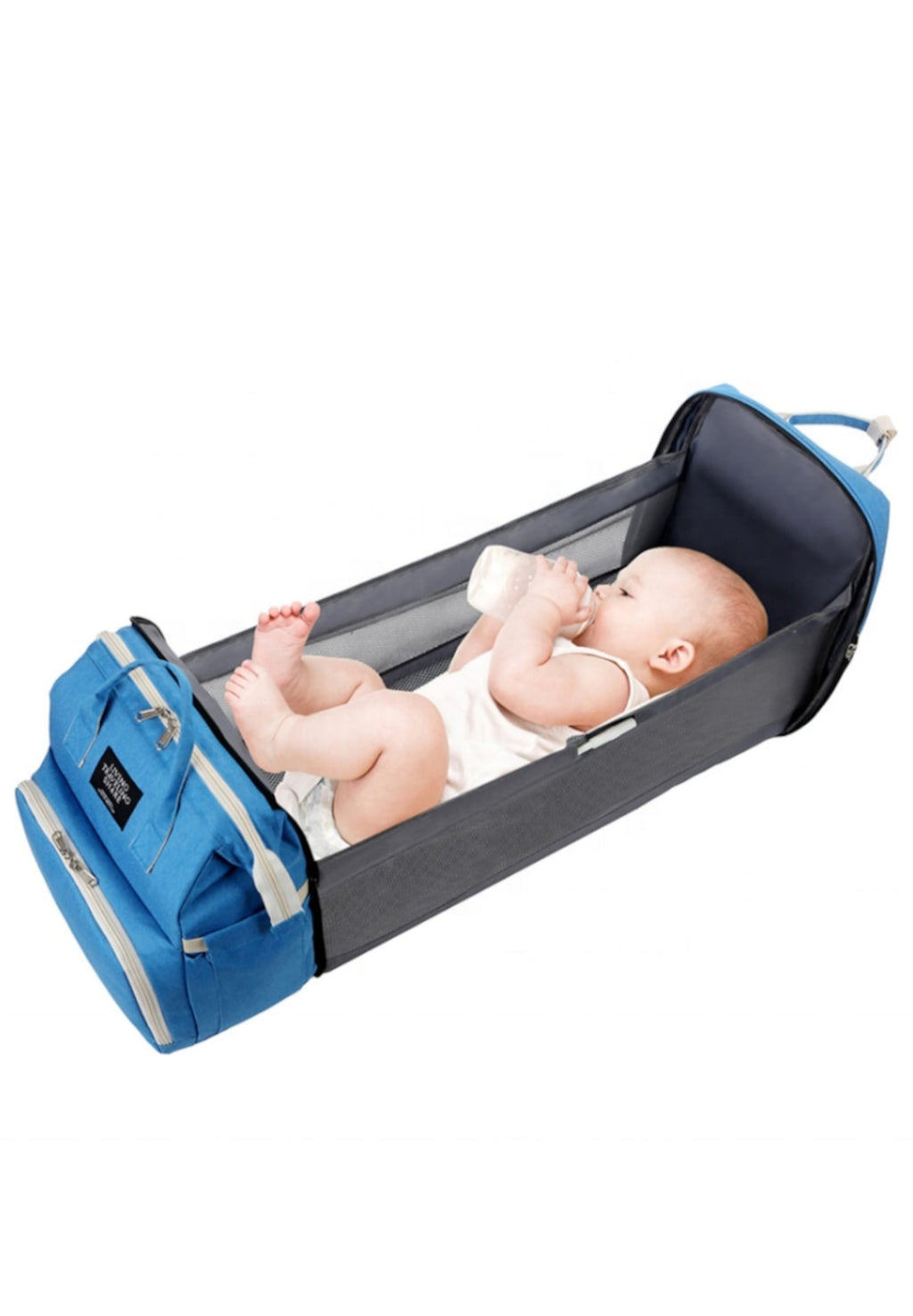3-in-1 multifunctional bag for mothers, can be used as a bag, backpack or cot, blue