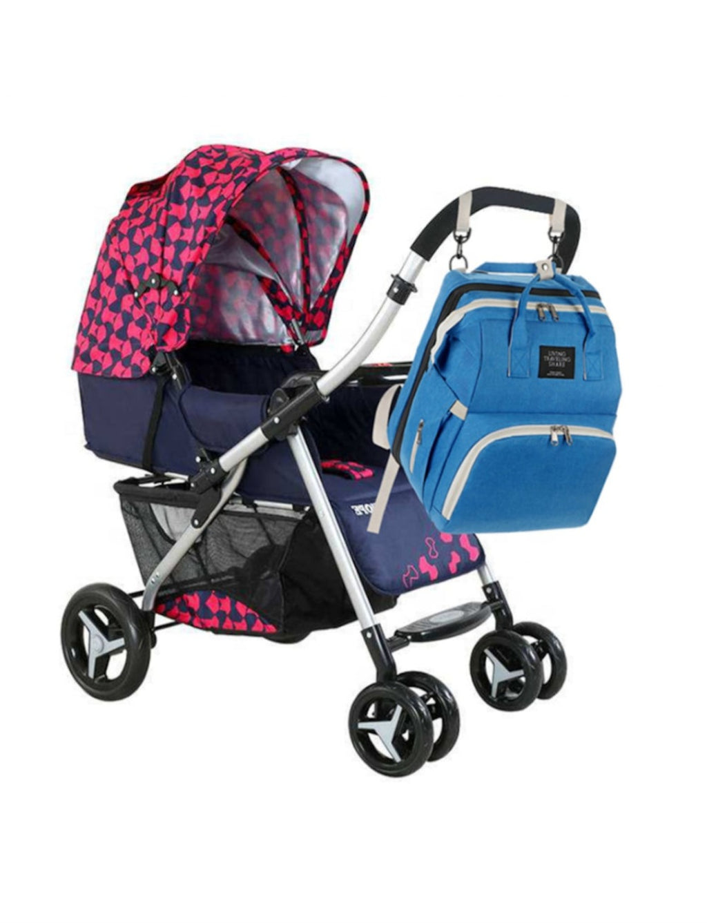 3-in-1 multifunctional bag for mothers, can be used as a bag, backpack or cot, blue